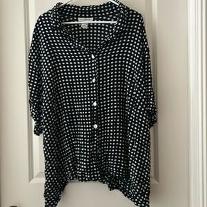 ANNA MAXWELL Womens Polka Dot Button Down short sleeves shirt Top Size 34W